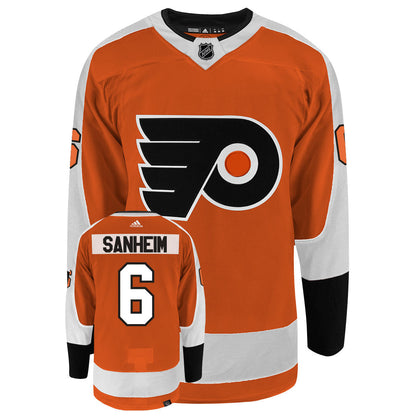 Travis Sanheim Philadelphia Flyers Adidas Primegreen Authentic Home NHL Hockey Jersey - Front/Back View