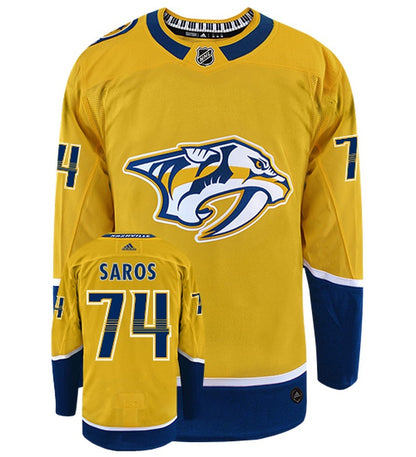 Juuse Saros Nashville Predators Adidas Primegreen Authentic Home NHL Hockey Jersey - Front/Back View