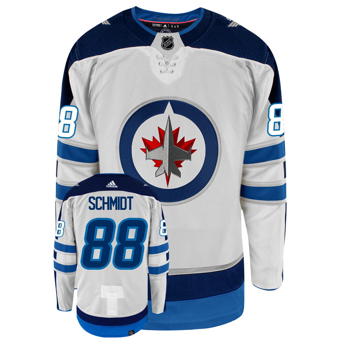 Nate Schmidt Winnipeg Jets Adidas Primegreen Authentic Away NHL Hockey Jersey - Front/Back View