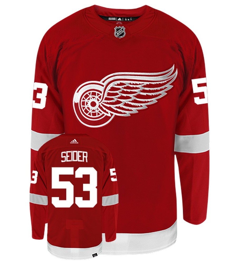 Moritz Seider Detroit Red Wings Adidas Primegreen Authentic Home NHL Hockey Jersey - Front/Back View