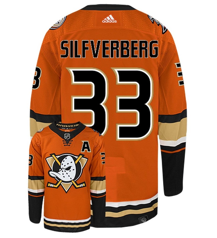 Jakob Silfverberg Anaheim Ducks Adidas Primegreen Authentic Alternate NHL Hockey Jersey - Back/Front View