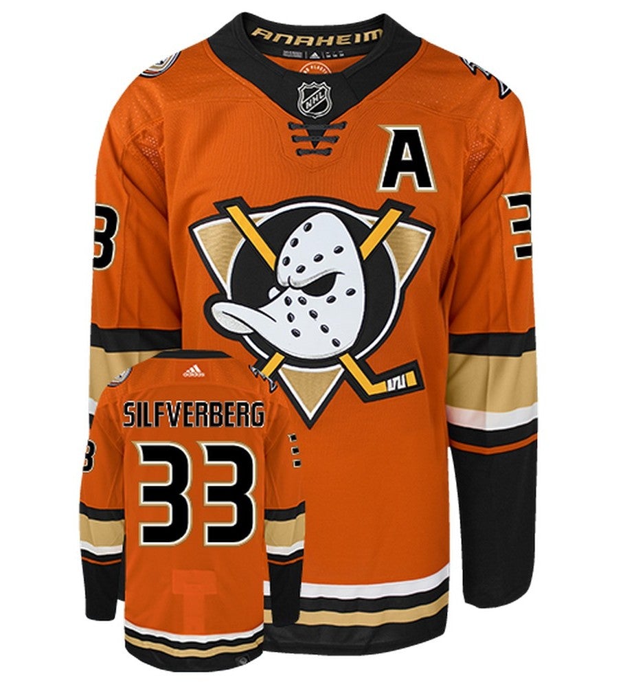Jakob Silfverberg Anaheim Ducks Adidas Primegreen Authentic Alternate NHL Hockey Jersey - Front/Back View