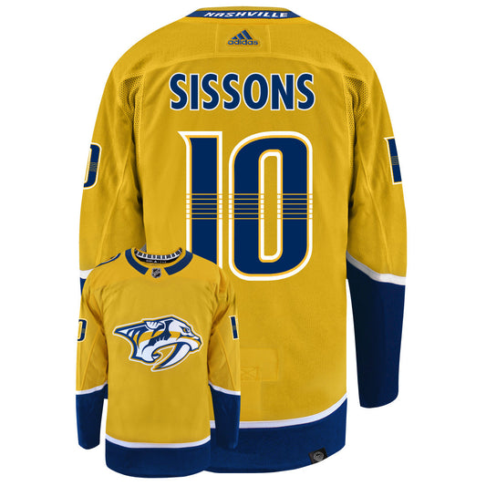 Colton Sissons Nashville Predators Adidas Primegreen Authentic NHL Hockey Jersey - Back/Front View
