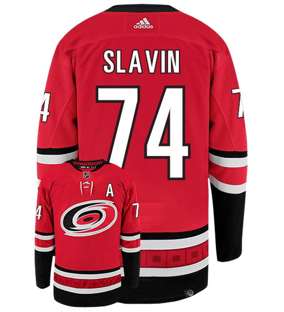 Jaccob Slavin Carolina Hurricanes Adidas Primegreen Authentic Home NHL Hockey Jersey - Back/Front View