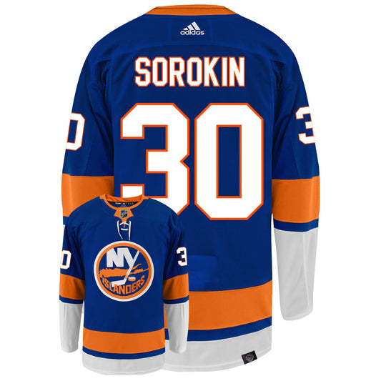 Ilya Sorokin New York Islanders Adidas Primegreen Authentic NHL Hockey Jersey - Back/Front View