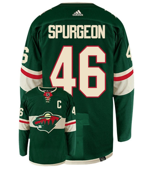 Jared Spurgeon Minnesota Wild Adidas Primegreen Authentic Home NHL Hockey Jersey - Back/Front View