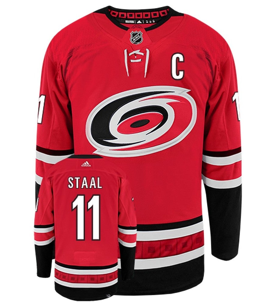 Jordan Staal Carolina Hurricanes Adidas Primegreen Authentic Home NHL Hockey Jersey - Front/Back View