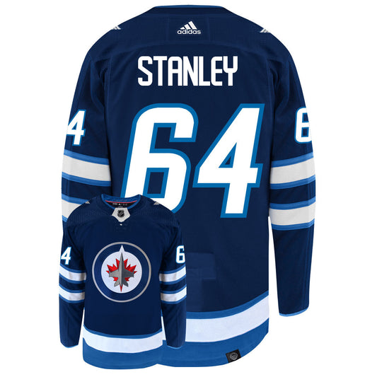 Logan Stanley Winnipeg Jets Adidas Primegreen Authentic Home NHL Hockey Jersey - Back/Front View