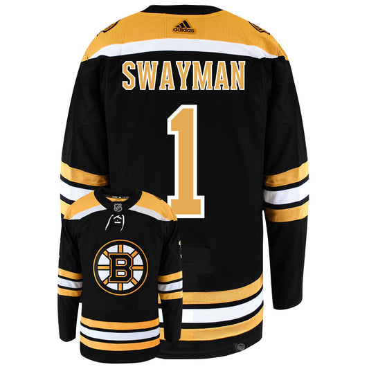 Jeremy Swayman Boston Bruins Adidas Primegreen Authentic Home NHL Hockey Jersey - Back/Front View