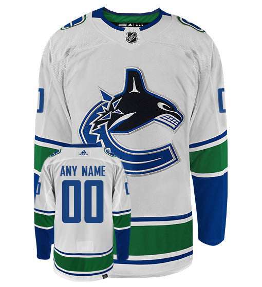 Vancouver Canucks Adidas Primegreen Authentic Away NHL Hockey Jersey - Front/Back View