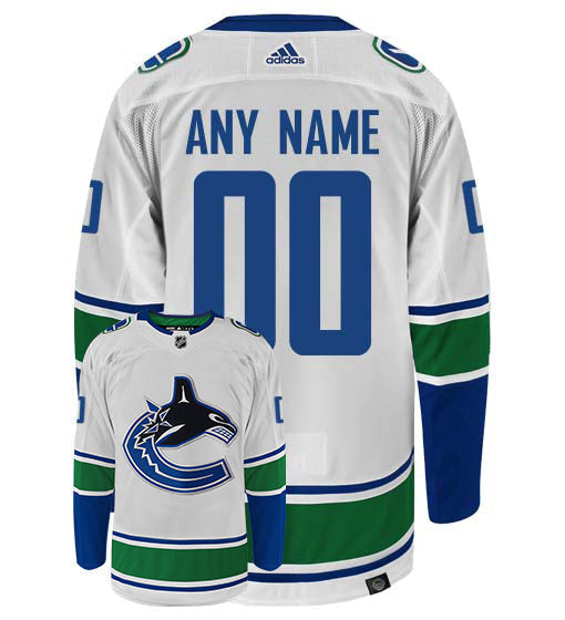 Vancouver Canucks Adidas Primegreen Authentic Away NHL Hockey Jersey - Back/Front View