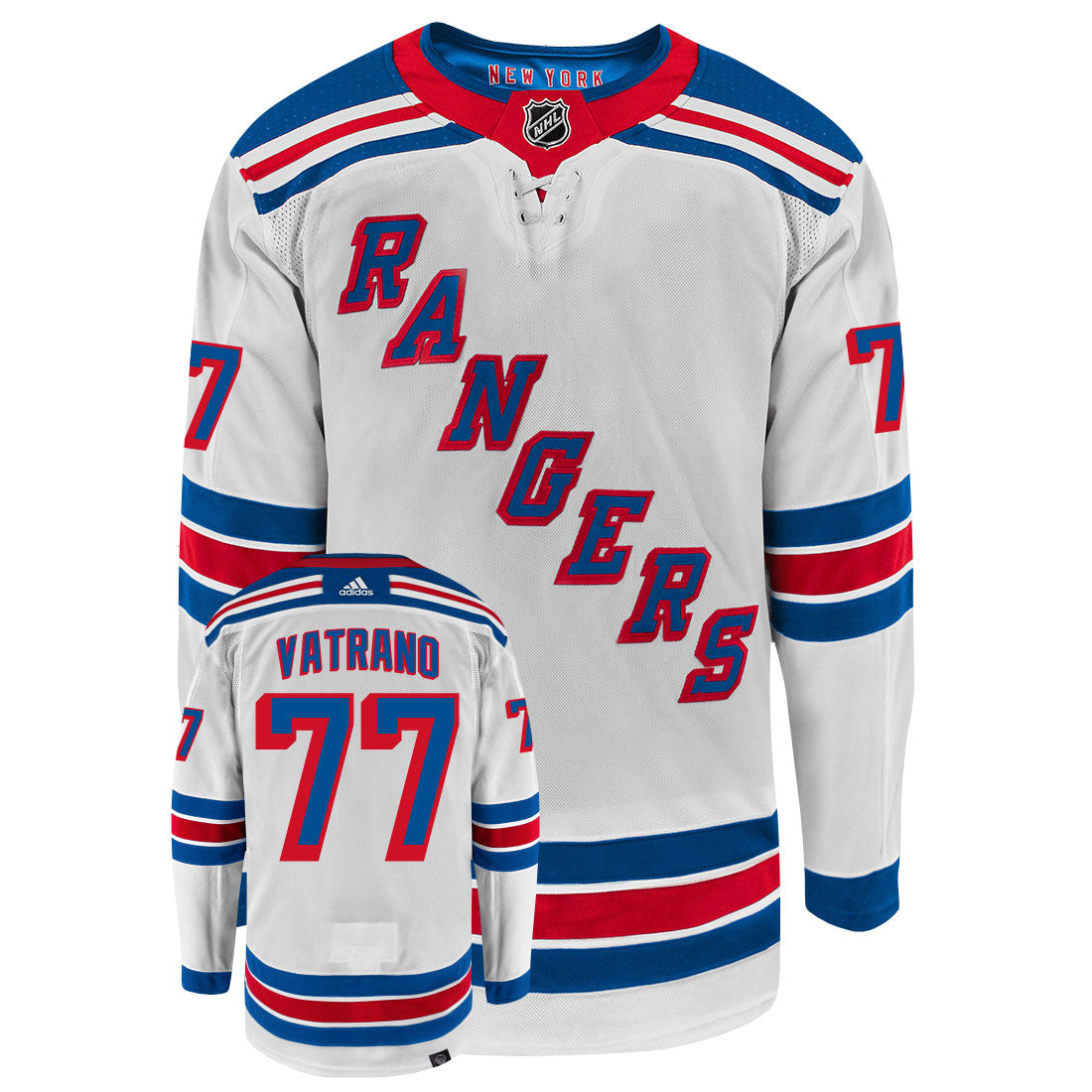 Frank Vatrano New York Rangers Adidas Primegreen Authentic Away NHL Hockey Jersey - Front/Back View