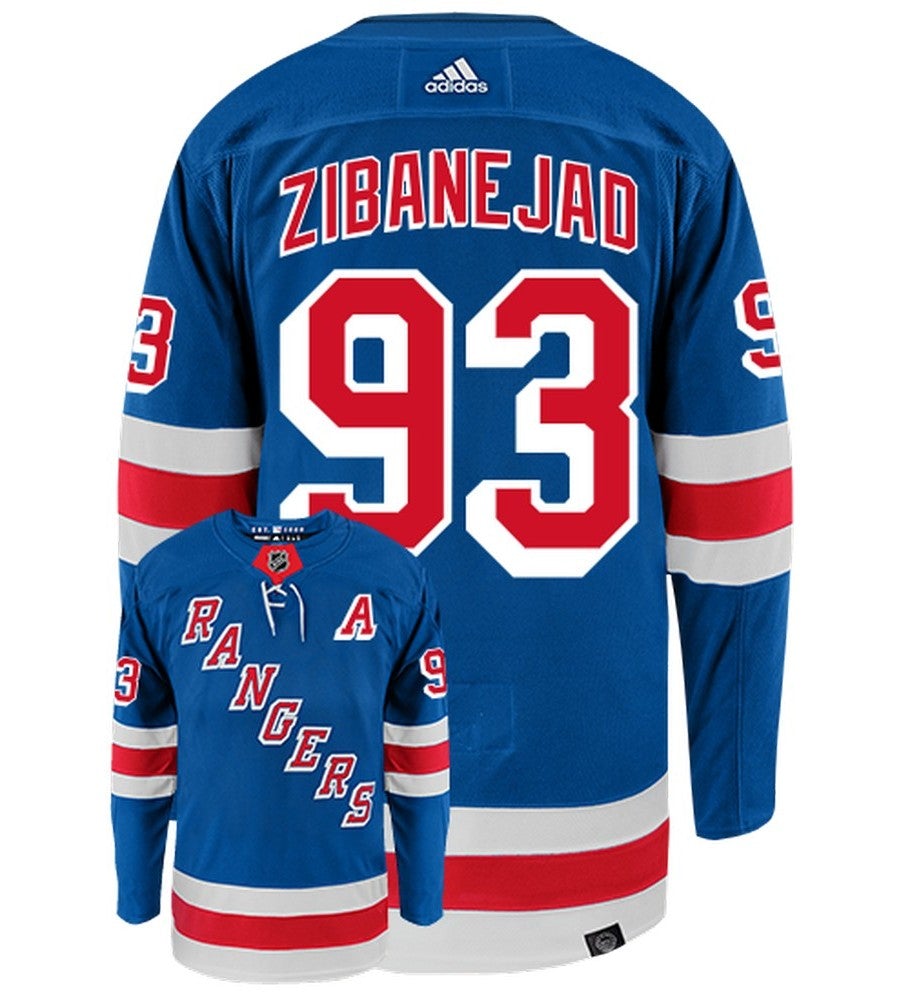 Mika Zibanejad New York Rangers Adidas Primegreen Authentic Home NHL Hockey Jersey - Back/Front View